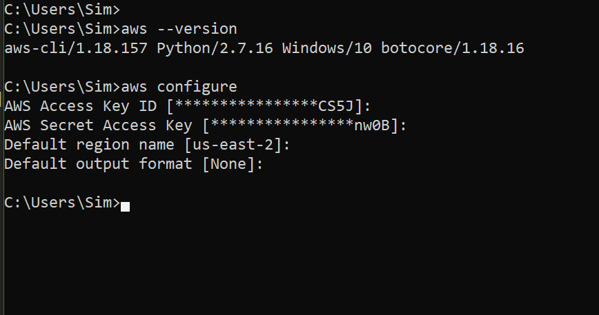AWS CLI 安装成功