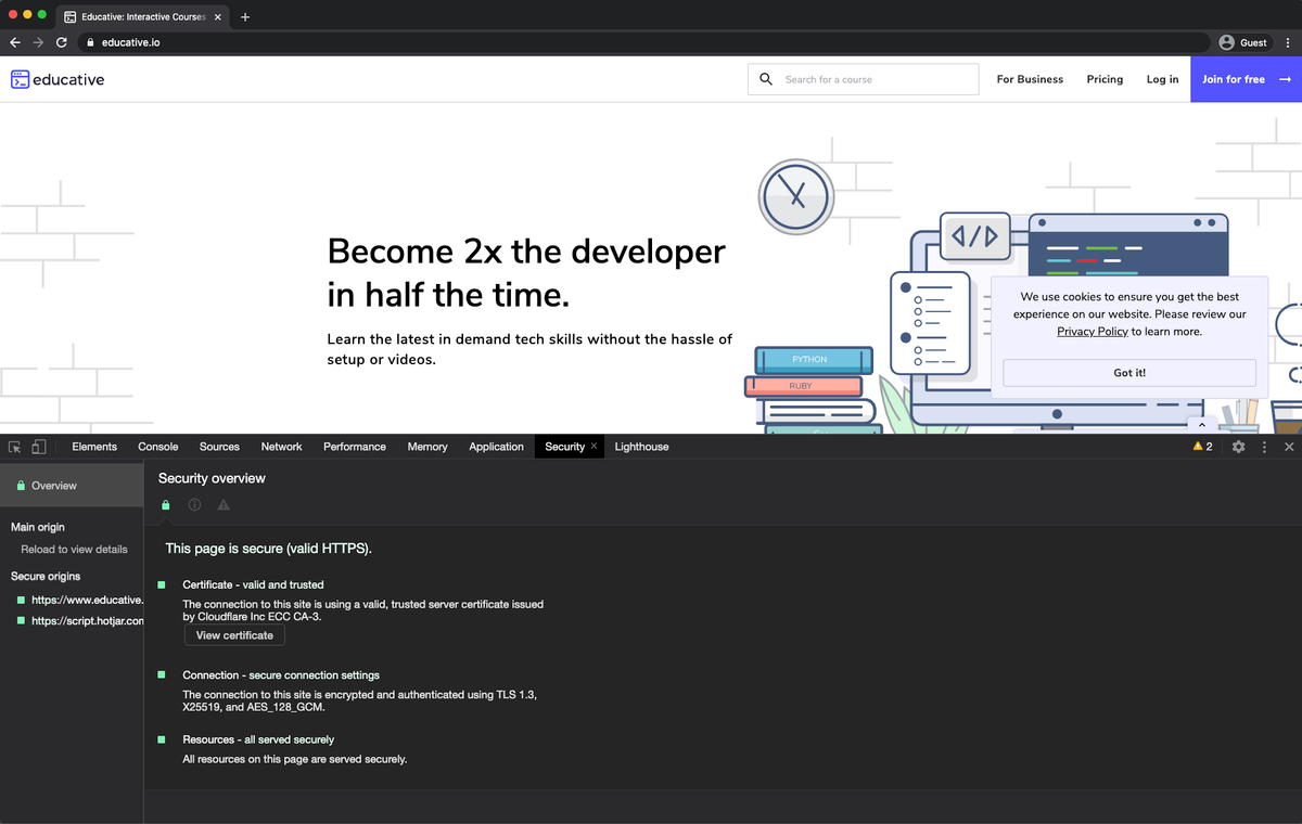 图 3-1:Chrome DevTools 新增的安全面板