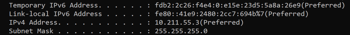 ipconfig 命令执行结果