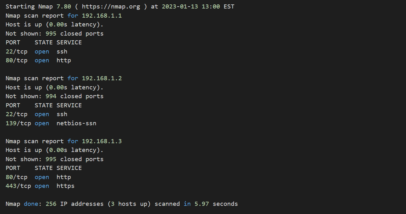 Nmap SYN范围扫描结果